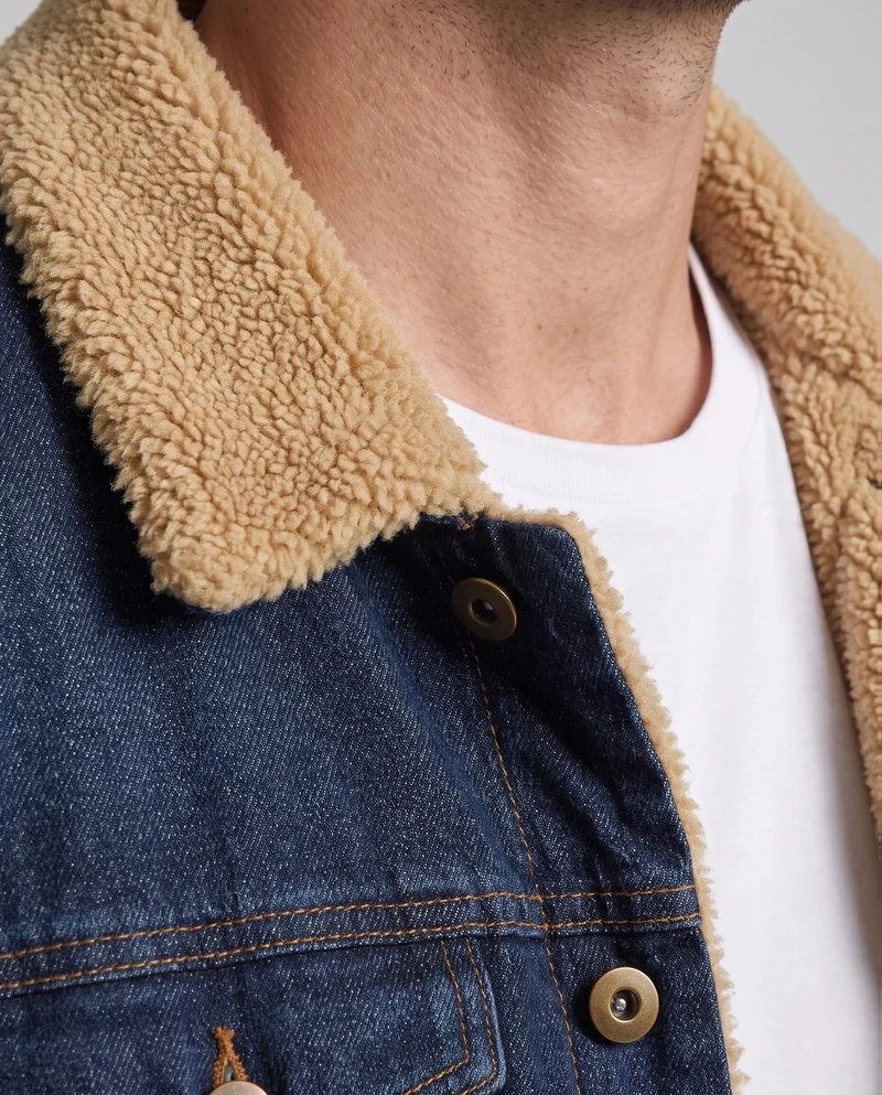 Herren Freizeit Denim Jacke mit Teddy-Fütterung Drune
