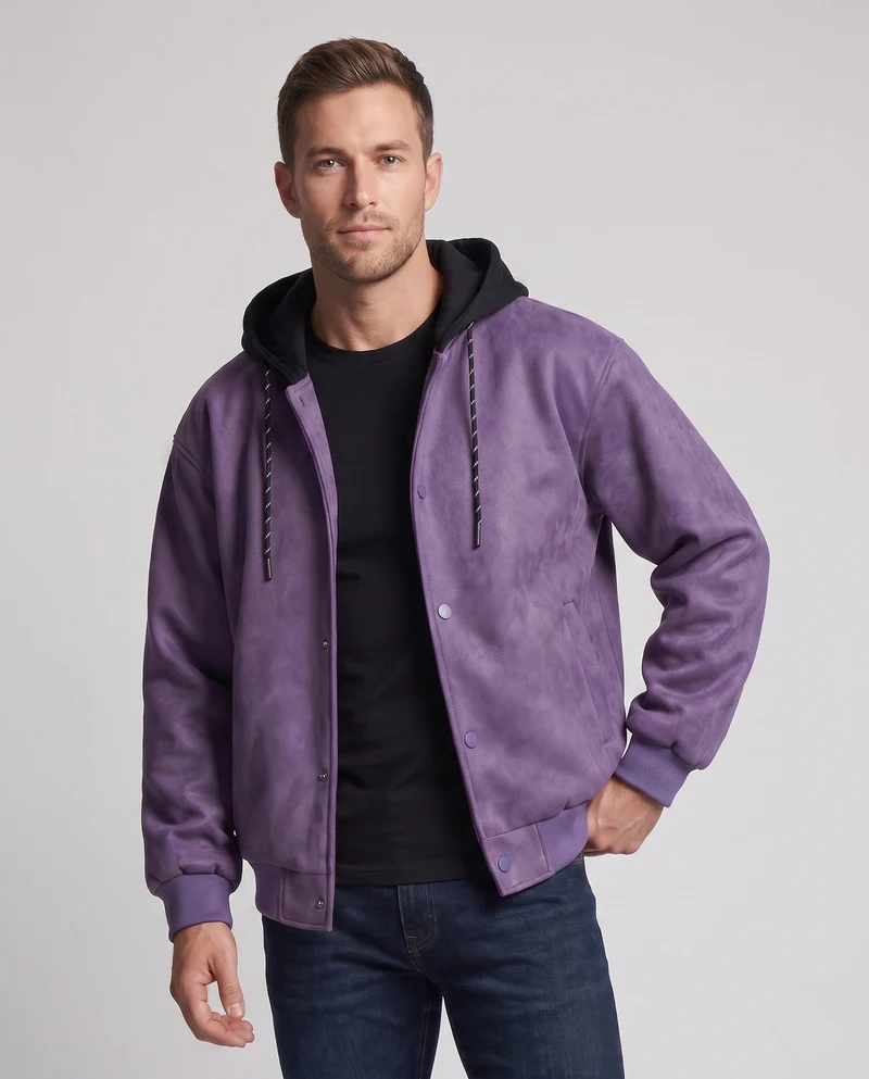 Herren Freizeit Kapuzenjacke mit Lederlook Drune