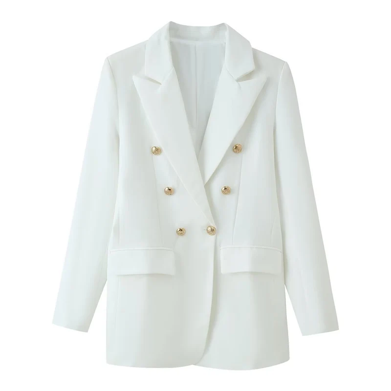 Damen Longline-Doppelreiher Blazer mit markanten Revers und goldenen Zierknöpfen Drune