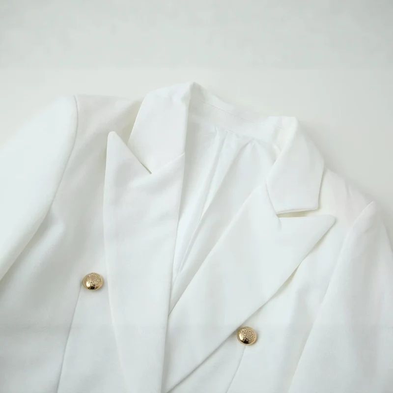 Damen Longline-Doppelreiher Blazer mit markanten Revers und goldenen Zierknöpfen Drune