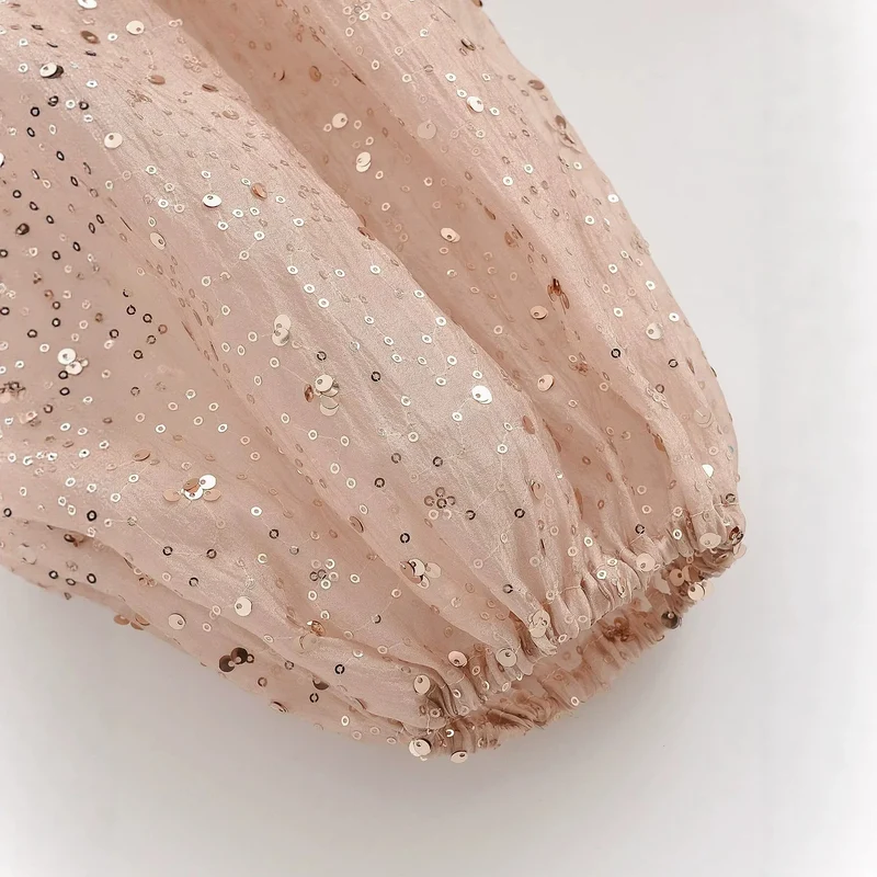 Damen locker geschnittene Pailletten-Hose mit Tunnelzug und Gummibündchen Drune