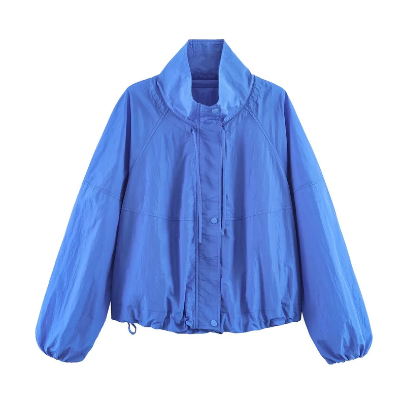 Damen Leichte Windbreakerjacke mit hohem Stehkragen, Tunnelzugsaum und Raglanärmeln Drune