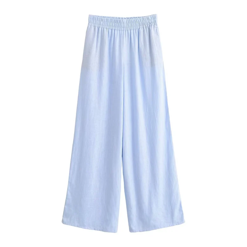 Damen Leichte Palazzo-Hose aus Leinenmix mit elastischem Komfortbund Drune