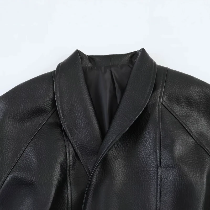 Damen Lederoptik-Wickeljacke mit Bindegürtel Drune