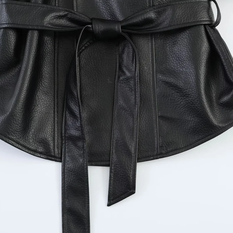 Damen Lederoptik-Wickeljacke mit Bindegürtel Drune