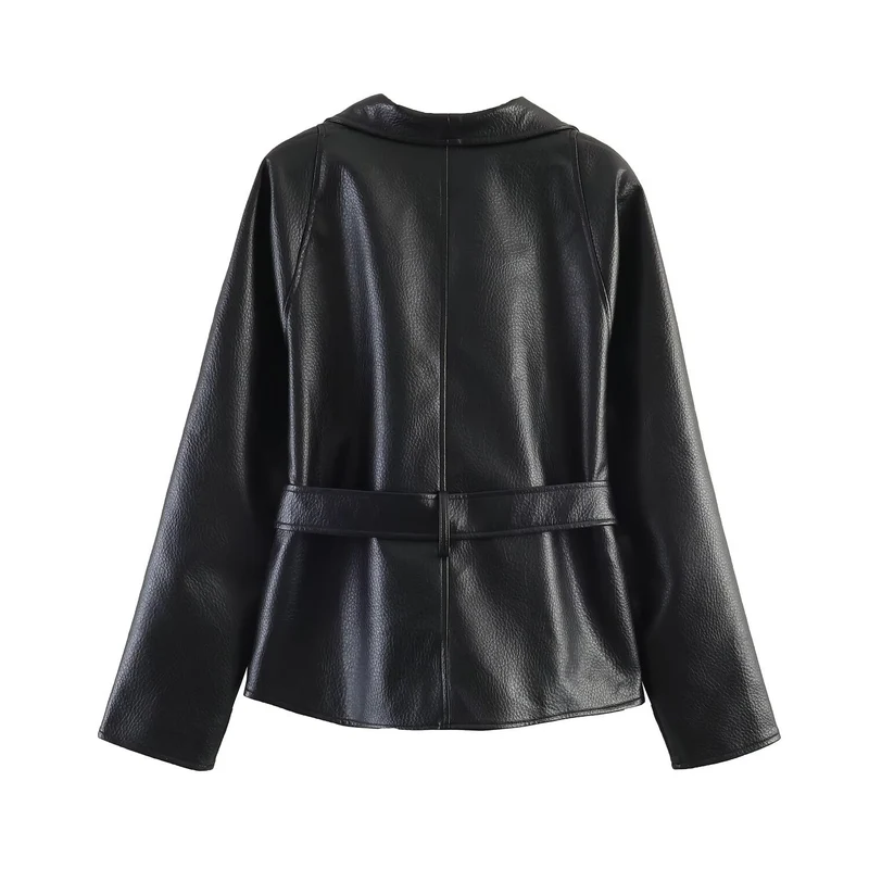 Damen Lederoptik-Wickeljacke mit Bindegürtel Drune
