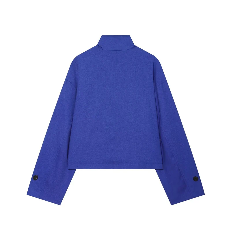 Damen Kurzjacke mit Stehkragen, Schulterriegeln und Knopfverschluss Drune
