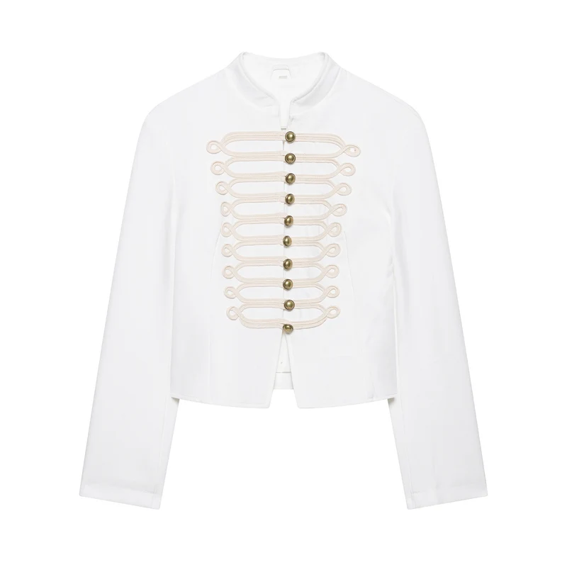 Damen Kurzjacke im Palais‑Hussarenstil mit Stehkragen und ornamentaler Zierbesatz Drune