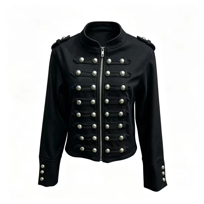 Damen Kurzjacke im Military‑Stil mit Stehkragen, Zierknopfleiste und Schulterklappen Drune