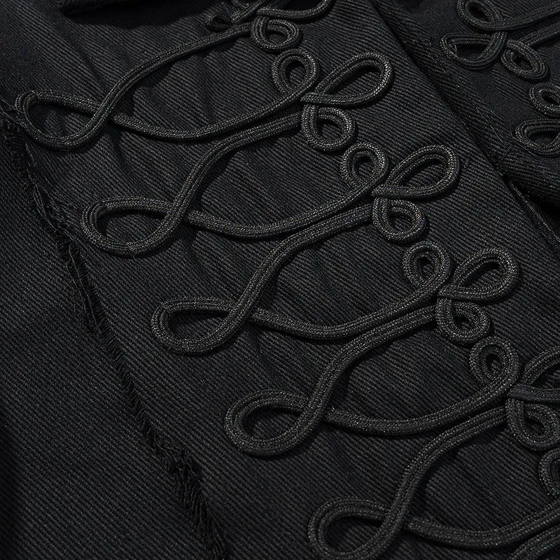 Damen Kurzjacke im Militärstil mit Zierkordeln und Fransen Drune
