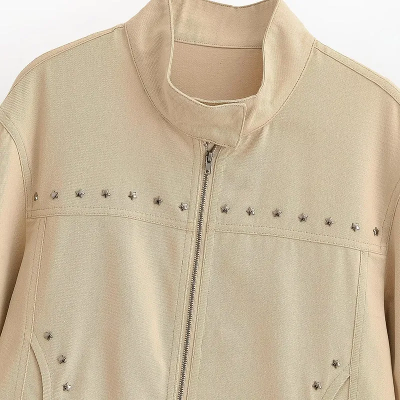 Damen Kurzjacke aus Kunstleder mit Nietenbesatz und Stehkragen Drune