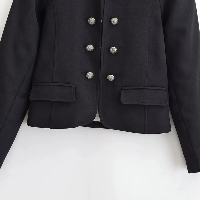 Damen Kurzer Stehkragen-Blazer mit doppelter Zierknopfleiste und Epauletten Drune
