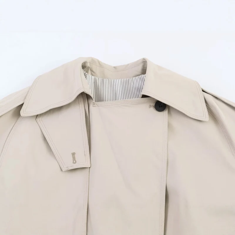Damen Kurzer Oversize-Trenchcoat mit Bindegürtel und Cape-Detail Drune