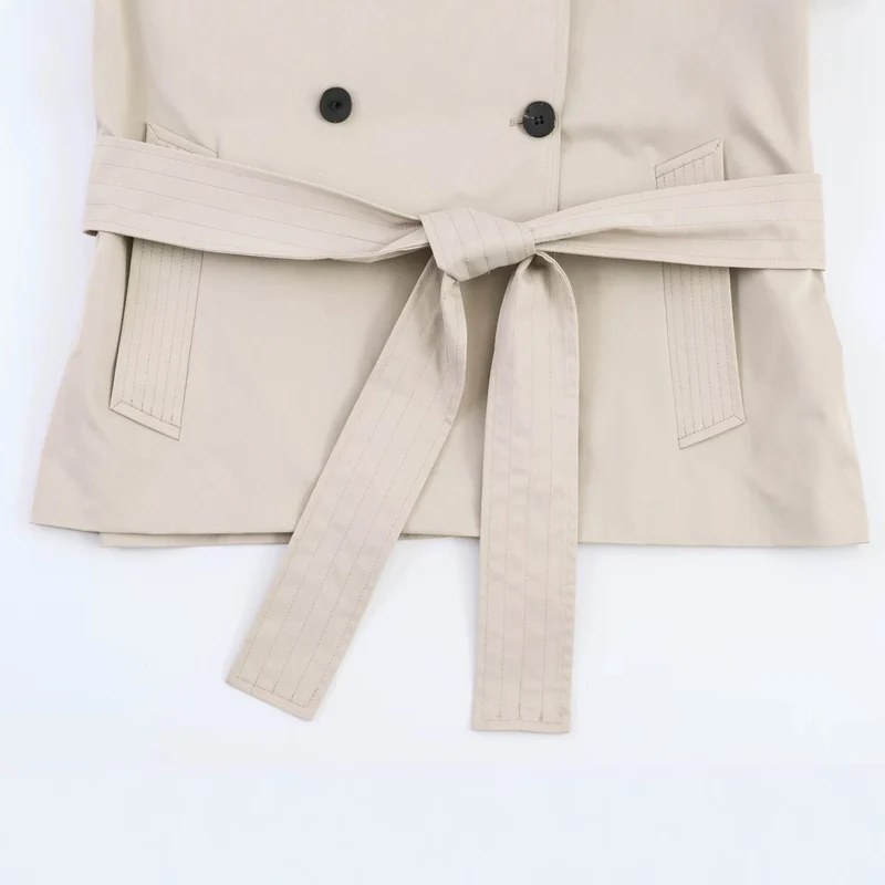 Damen Kurzer Oversize-Trenchcoat mit Bindegürtel und Cape-Detail Drune