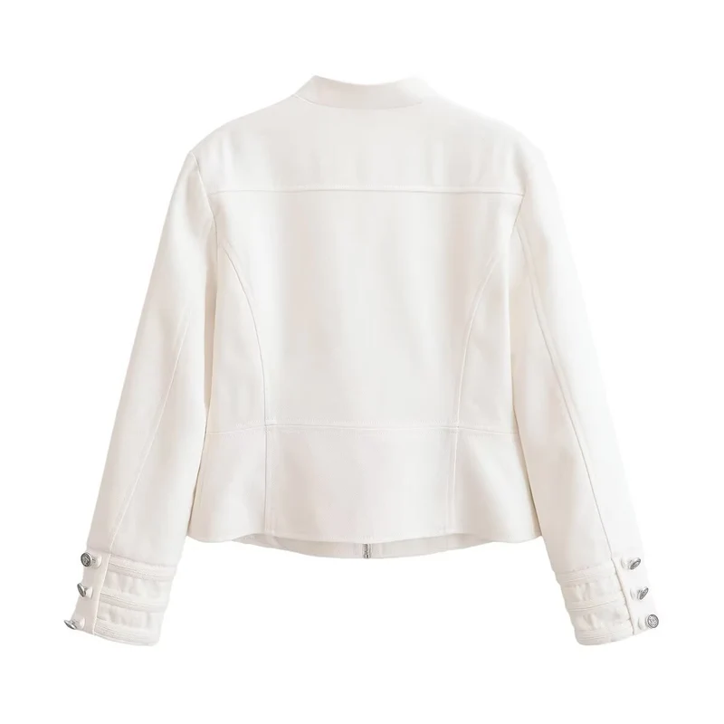 Damen Kurze Uniformjacke mit Stehkragen, Zierriegeln und Metallknopf‑Detail Drune