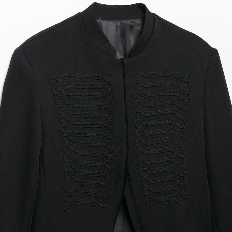 Damen Kurze militärinspirierte Bolerojacke mit Stehkragen und Zierkordeln Drune