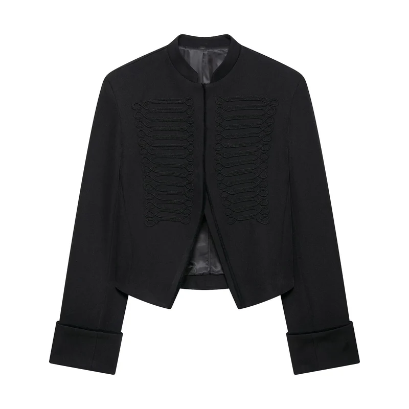 Damen Kurze militärinspirierte Bolerojacke mit Stehkragen und Zierkordeln Drune