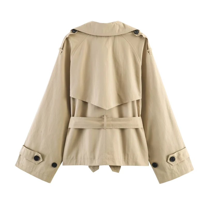Damen Kurze Cape‑Trenchjacke mit doppelreihiger Knopfleiste und Bindegürtel Drune