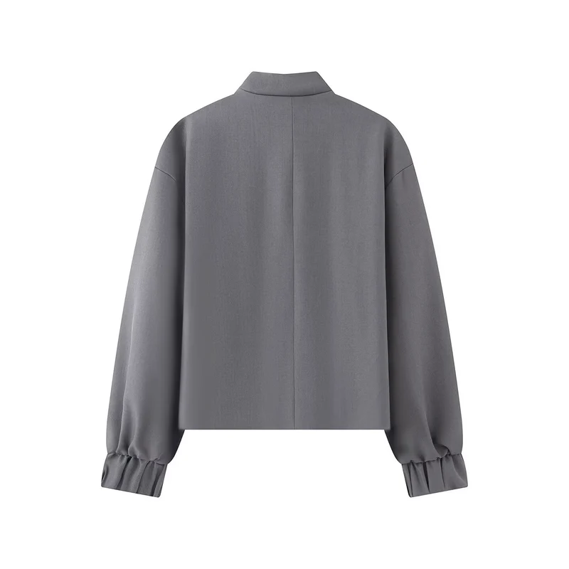 Damen Kurze Boxy‑Jacke mit Stehkragen und Knotenverschluss-Details Drune