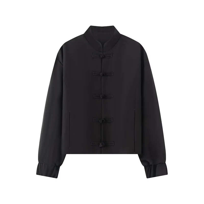 Damen Kurze Boxy‑Jacke mit Stehkragen und Knotenverschluss-Details Drune