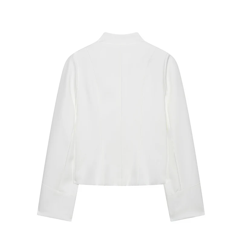 Damen Kurzbluse-Jacke mit gefalteter Rüschenpasse und Stehkragen Drune