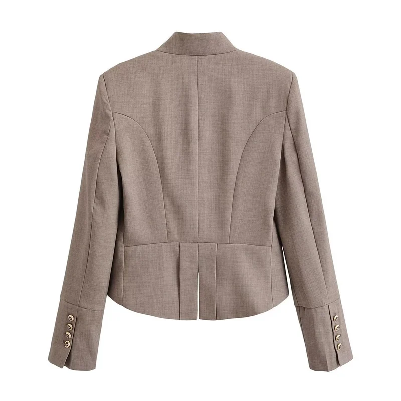 Damen Kurzblazer mit taillierter Silhouette und dekorativer Doppelreihe Zierknöpfe Drune