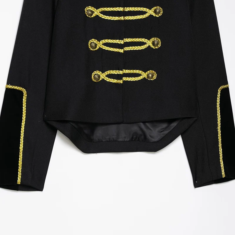 Damen Kurzblazer im Militärstil mit goldener Kordverzierung und Schwalbenschwanz Drune