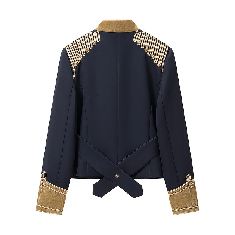 Damen Kurzblazer im Marschall-Stil mit verzierten Goldgalons und Stehkragen Drune