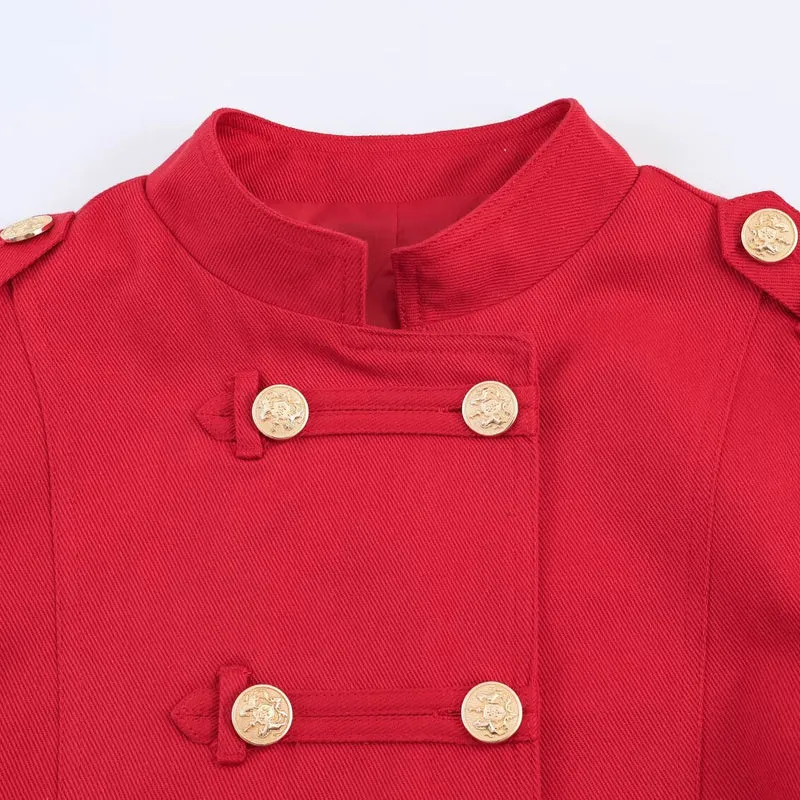 Damen Kurz geschnittene Militärjacke mit Stehkragen und Zierknopfleiste Drune