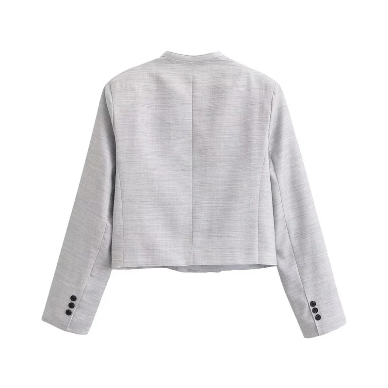 Damen kragenloser Cropped-Blazer mit kastiger Silhouette und Doppelknopfreihe Drune