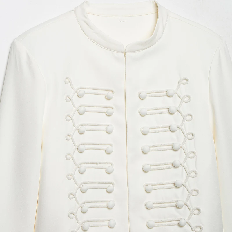 Damen Korddetail-Bolerojacke mit Stehkragen und Paraderiegel-Optik Drune