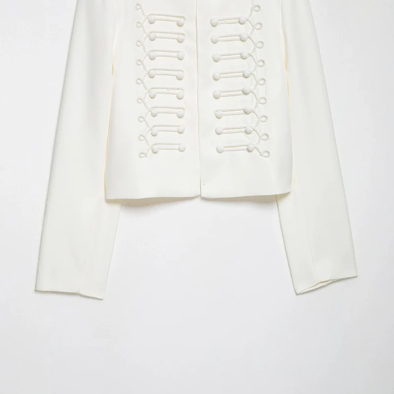 Damen Korddetail-Bolerojacke mit Stehkragen und Paraderiegel-Optik Drune
