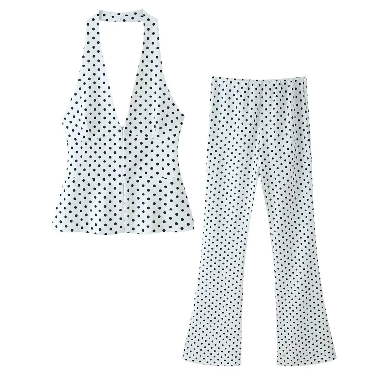 Damen Hochtaillierte Flare-Hose mit Gummibund und Polka-Dot-Print Drune