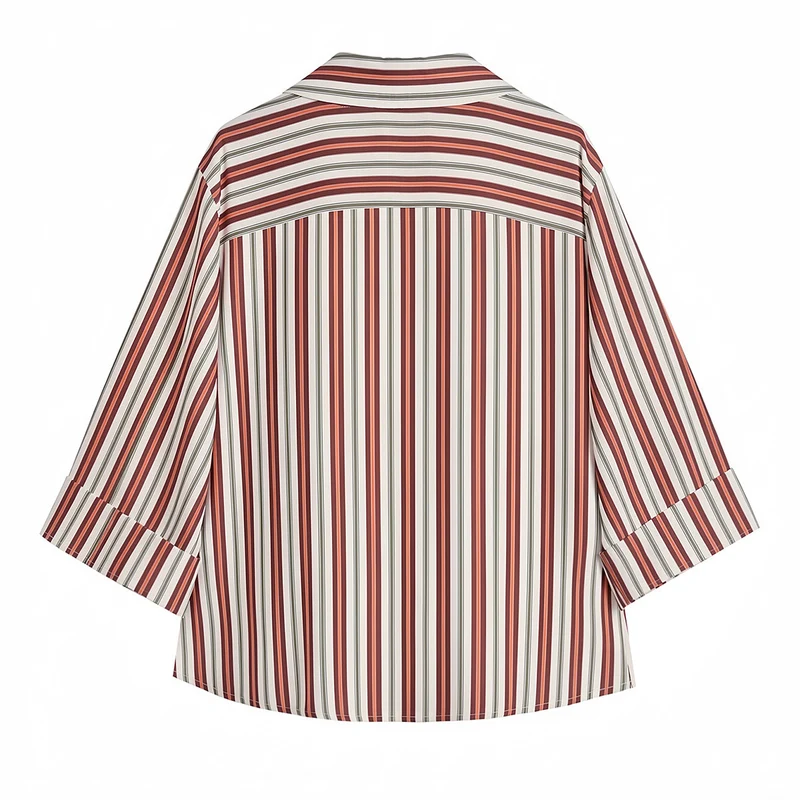 Damen Gestreifte Bluse mit V‑Ausschnitt, weitem Schnitt und dreiviertel Ärmeln Drune