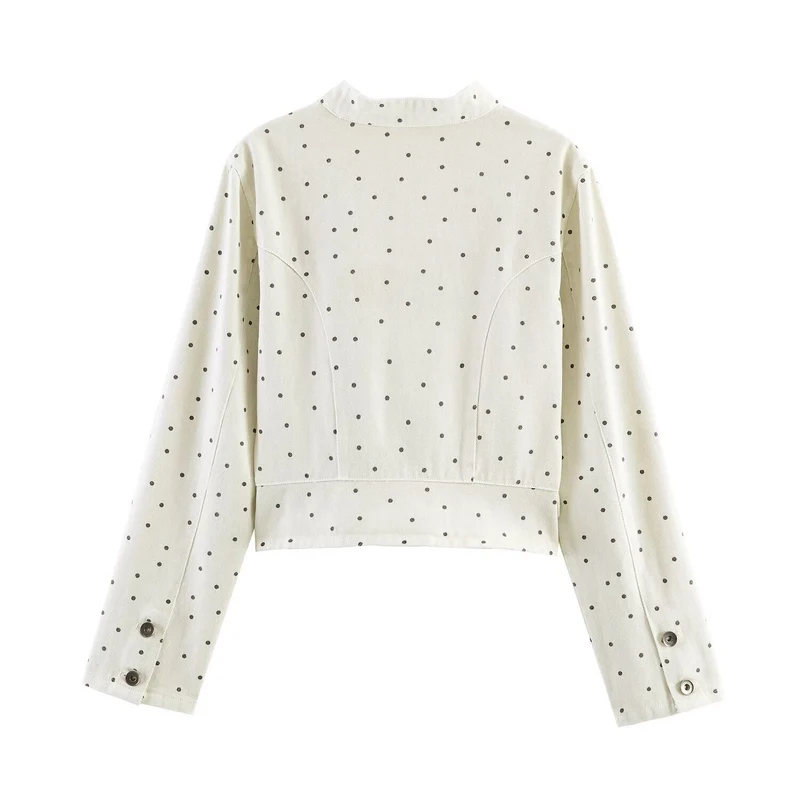 Damen Gepunktete Cropped-Jacke mit Stehkragen, Reißverschluss und aufgesetzten Taschen Drune