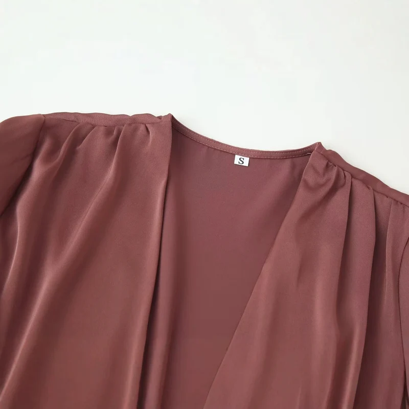 Damen elegante Wickelbluse mit Taillengürtel und tiefem V-Ausschnitt Drune