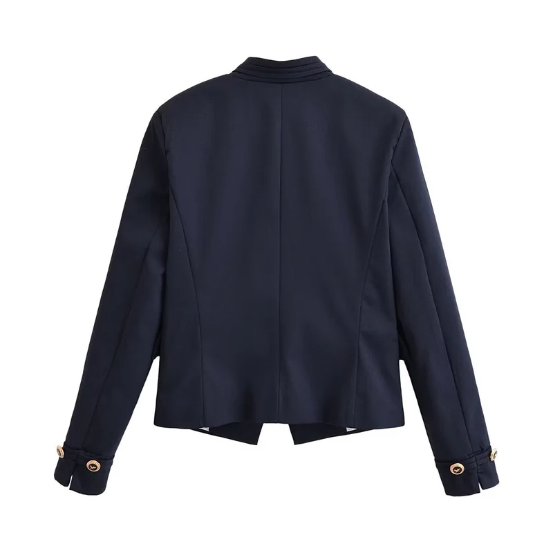 Damen Elegante taillierte Kurzjacke im Marine-Stil mit Stehkragen, Zierknopfleiste und Pattentaschen Drune
