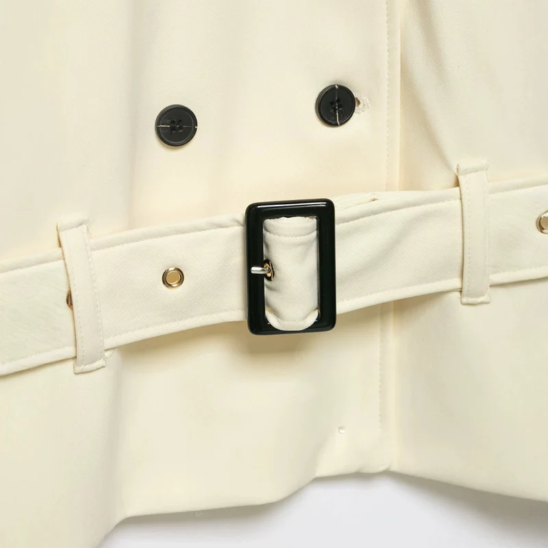 Damen Doppelreihiger Trench‑Cape mit Taillengürtel und Stehkragen Drune