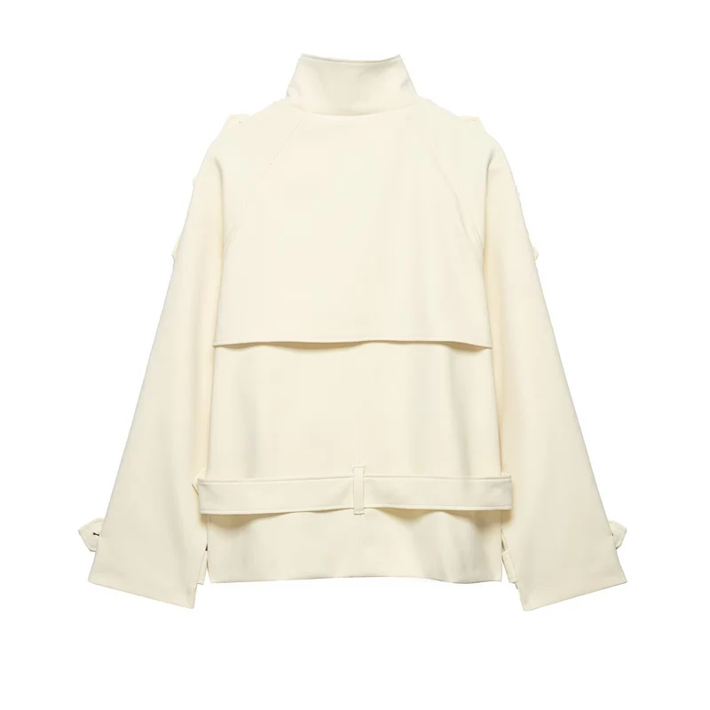 Damen Doppelreihiger Trench‑Cape mit Taillengürtel und Stehkragen Drune