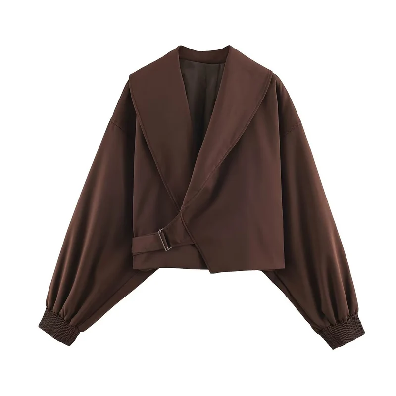 Damen Cropped-Jacke mit weitem Matrosenkragen, asymmetrischem Überschlag und Ballonärmeln Drune