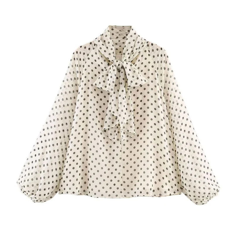 Damen Chiffonbluse mit Schleifenkragen und Ballonärmeln Drune