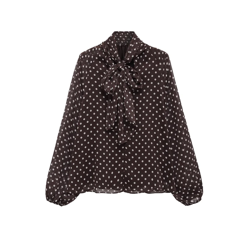 Damen Chiffonbluse mit Schleifenkragen und Ballonärmeln Drune