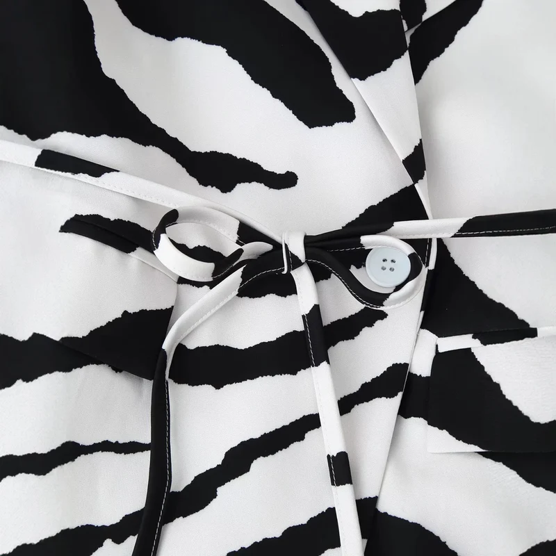 Damen Blazer mit Zebra-Print, tailliertem Bindegürtel und Cut-Out-Schultern Drune