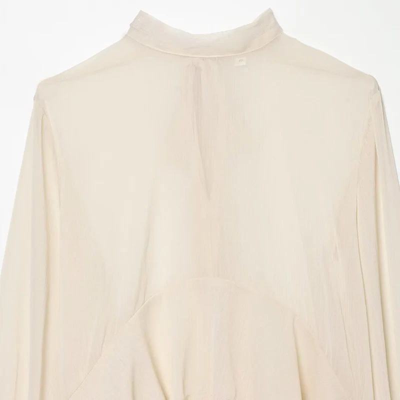 Damen Asymmetrische Volant-Bluse mit hohem Vorderteil, tiefem Rückteil und Trompetenärmeln Drune