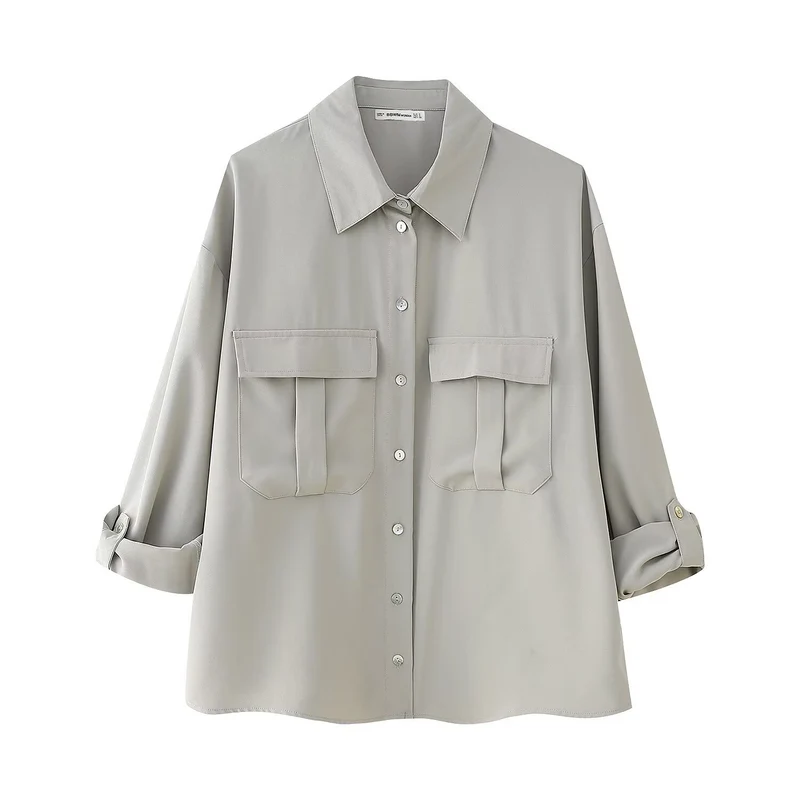 Damen Zweiteiliges Ensemble mit Oversized-Hemd, Pattentaschen und weiter Gummibundhose Drune
