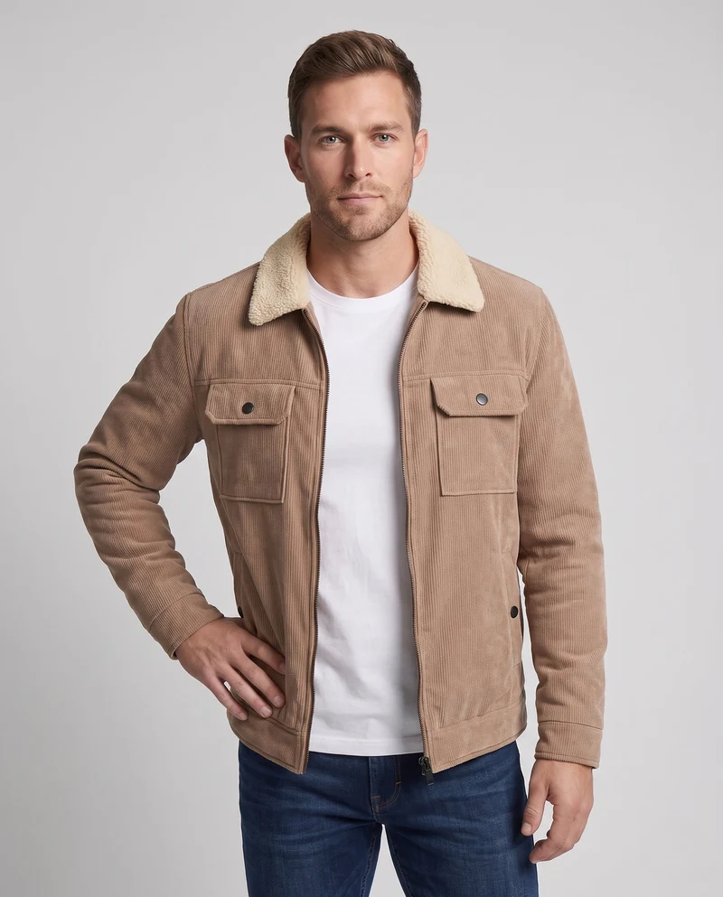Herren Freizeit warme Fleecejacke mit Teddy-Kragen Drune