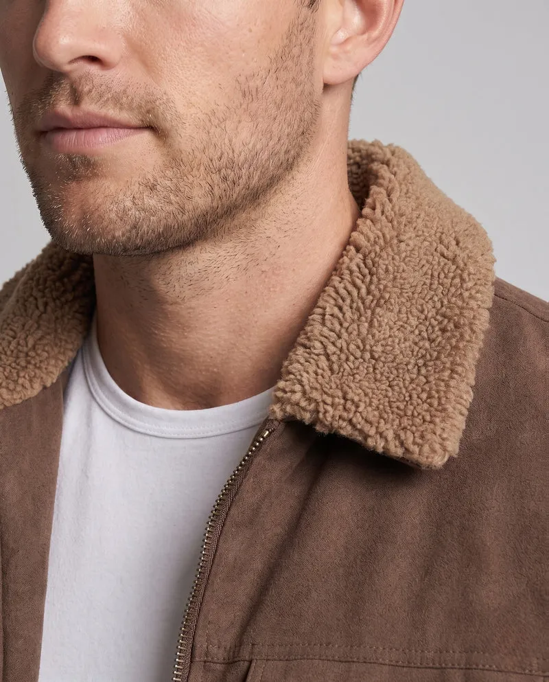 Herren Freizeit Wildlederjacke mit Teddy-Kragen Drune