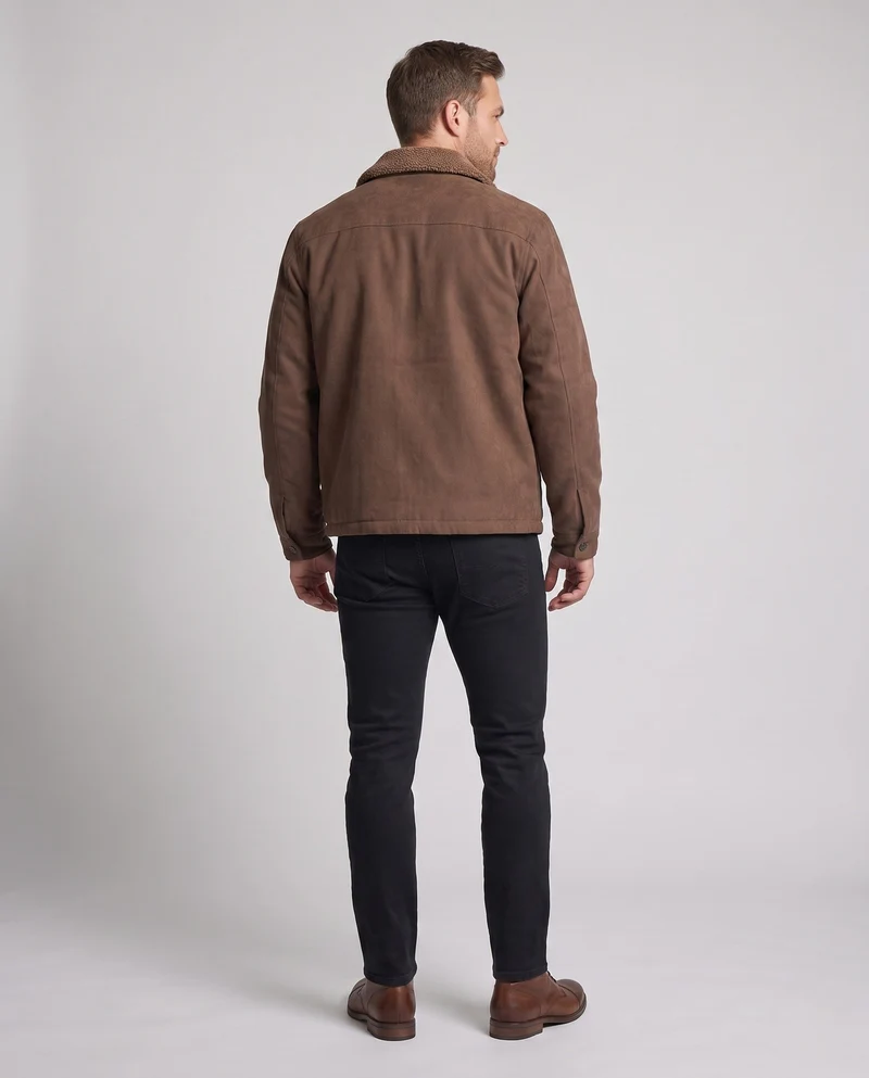 Herren Freizeit Wildlederjacke mit Teddy-Kragen Drune