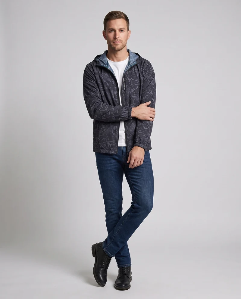 Herren Leichte Outdoor-Jacke mit Modischem Blattmuster Drune