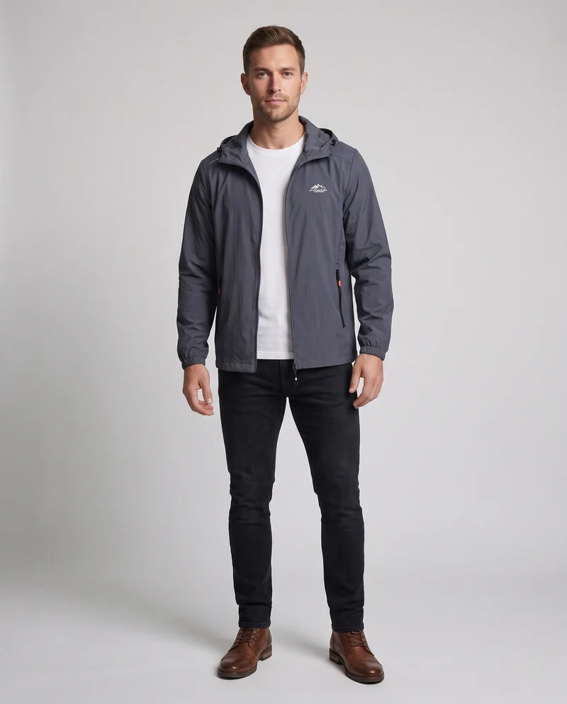 Herren Leichte Regenjacke mit Verstellbarer Kapuze Drune